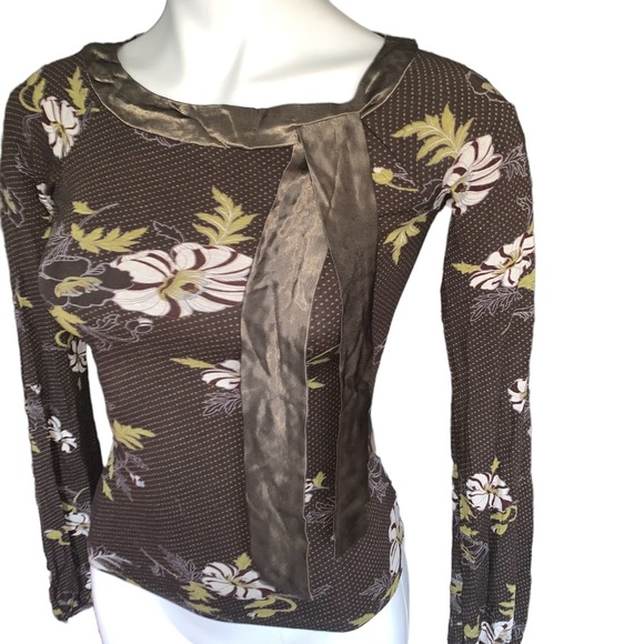 Retro Y2K Cote Femme Bateau Floral Neck Tie Stretch Top - Picture 3 of 8